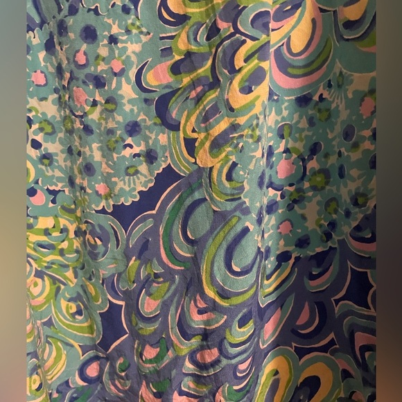 Lilly Pulitzer Lilly’s Lagoon Print Elsa Silk Sea Blue Top Blouse Size Small - Picture 3 of 13